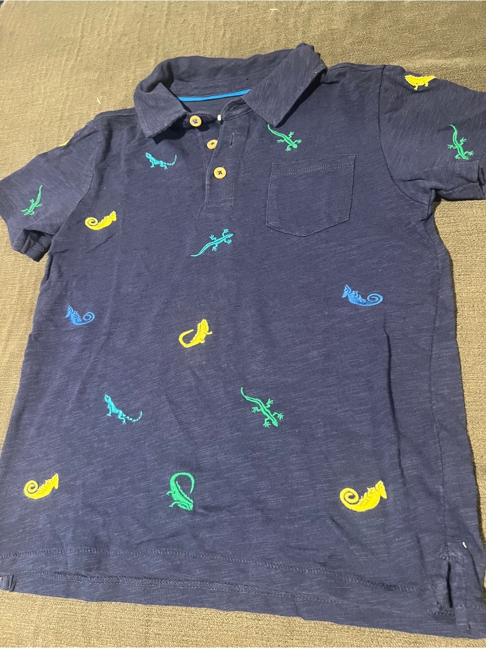 Mini Boden Navy Polo with Colorful Lizard Embroidery